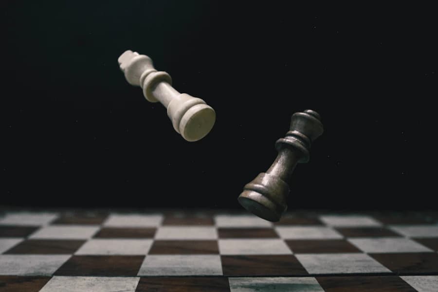 A white pawn on a chessboard