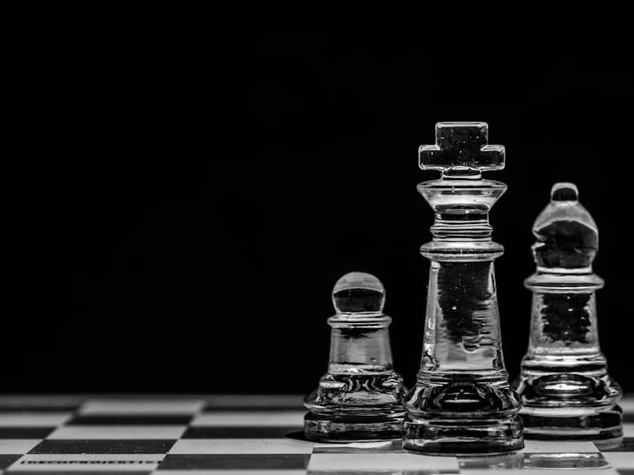 A clear glass chess piece