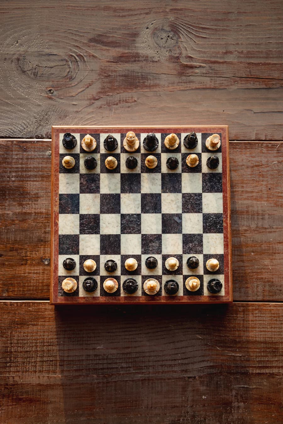 A brown and white chess set