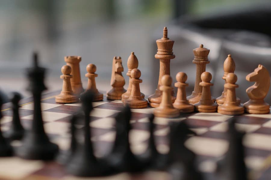 Chess pieces and a board