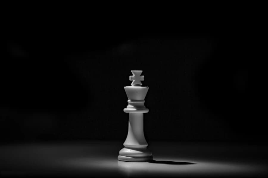 A white king against a dark background