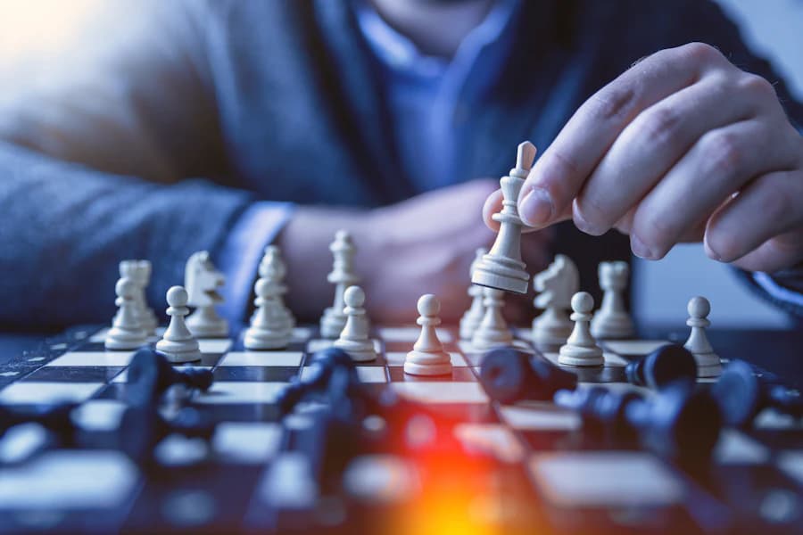 A player thinking over a chess game