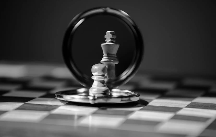 A pawn and a king in a mirror